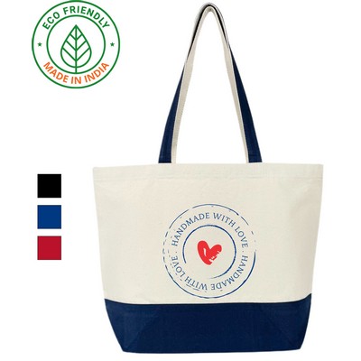Everyday 12 oz Canvas Tote Bag | Reusable Gusseted Grocery Beach Navy (19x14x6)